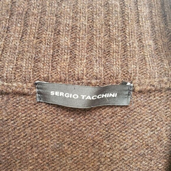 Sergio Tachinni Pullover Sweater Wool Blend Quarter Zip Argyle Blue Brown L - Picture 7 of 9